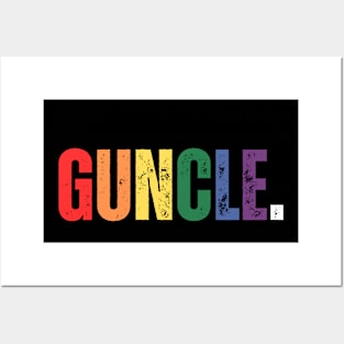 GUNCLE. Distressed rainbow coloured font Posters and Art